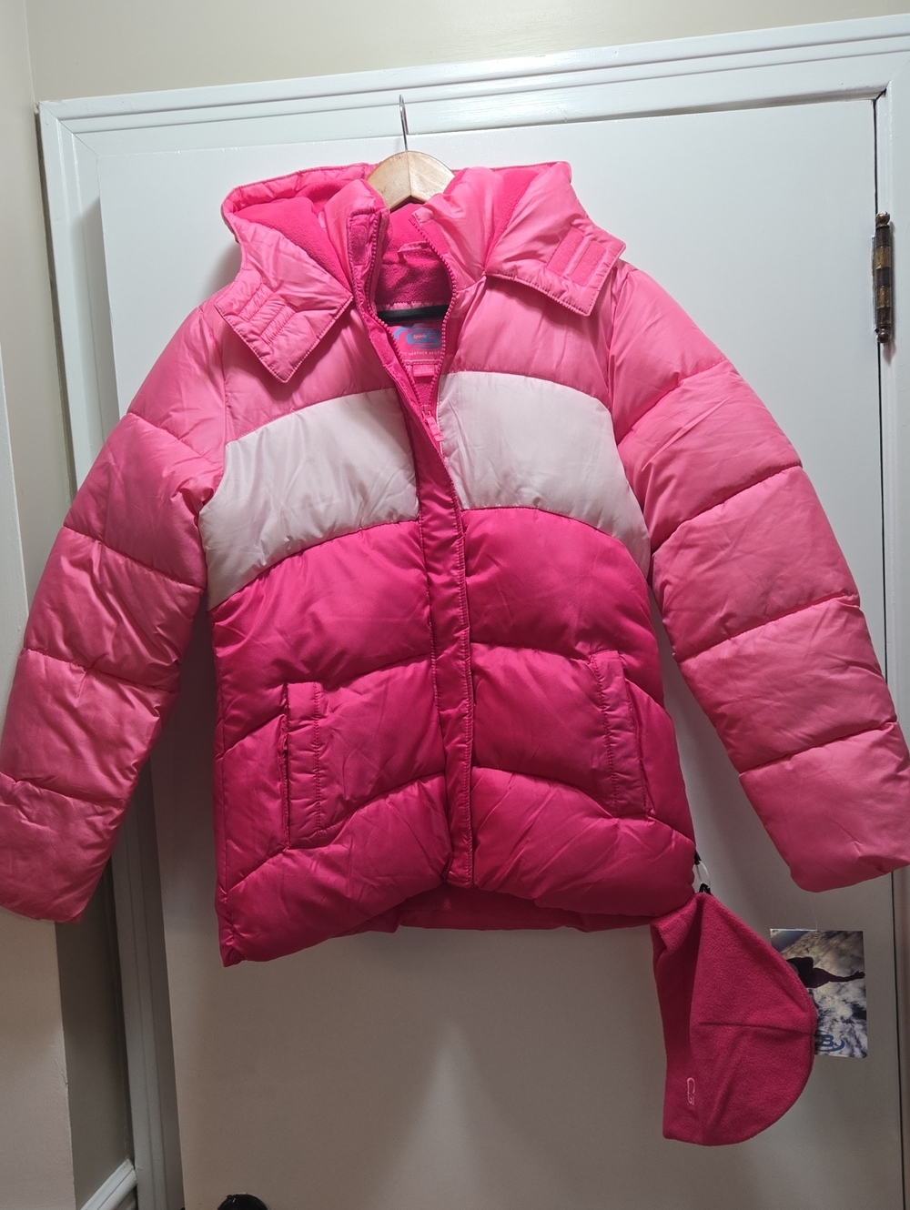Girls' Pink Colorblock Hooded Puffer Jacket
